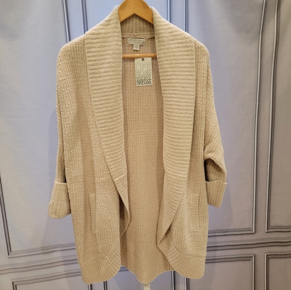 Barefoot Dreams CozyChic Lite Waffle Cocoon Cardigan Stone S/M - Picture 7 of 12